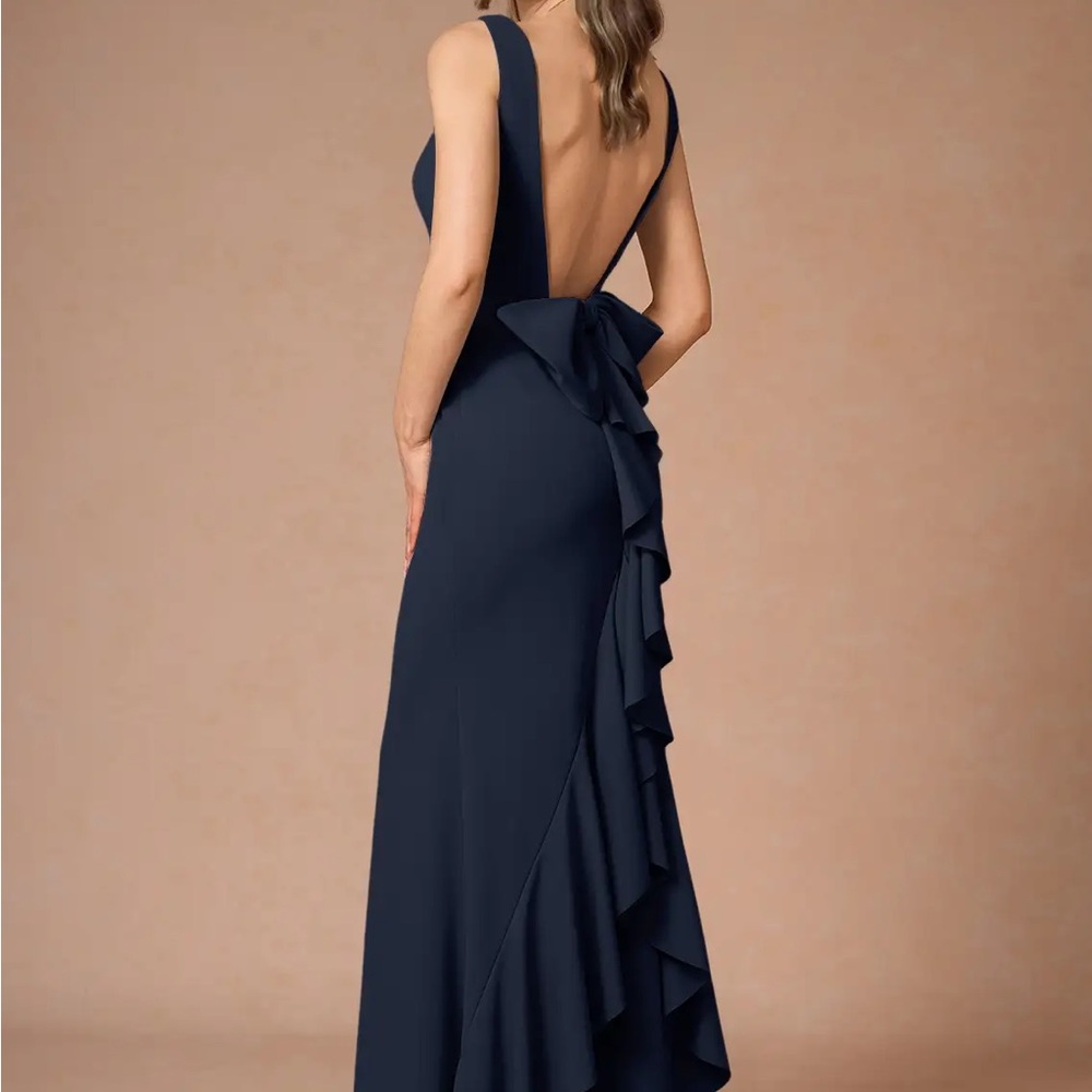 NWT Azazie Atellier Sabella Navy Evening Gown with Back Bow (Size 12)